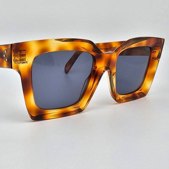 Celine CL401301 53V 3 Dots Shiny Havana Frame Grey Lens Rectangular Sunglasses - Picture 6 of 12